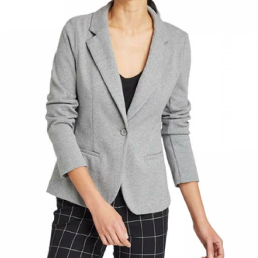 A New Day Blazer Small Light Gray Single-Button Long Sleeves Collar 100% Cotton
